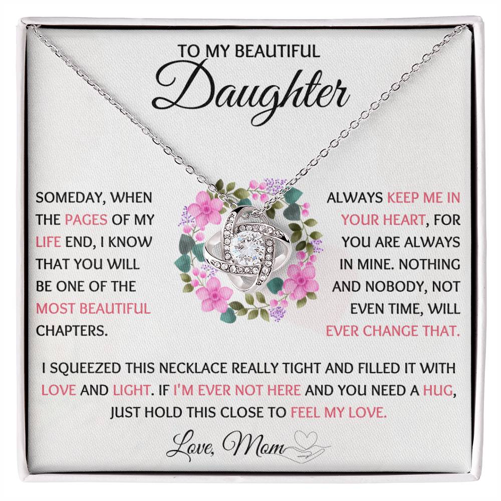 Daughter - Keep Me In Your Heart - Love Knot Necklace - OR