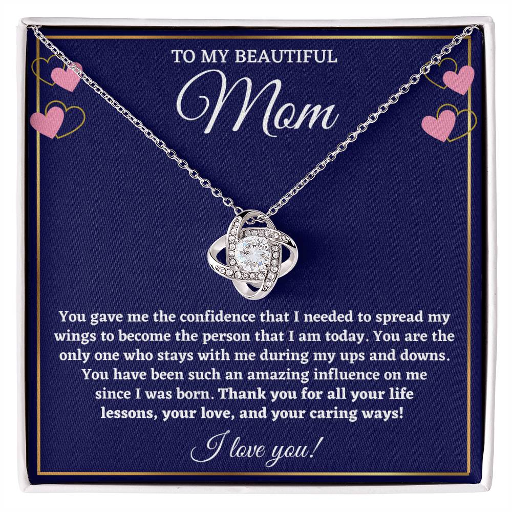 Mom - Strong, Caring, And Faithful, My Rock -  Love Knot Necklace