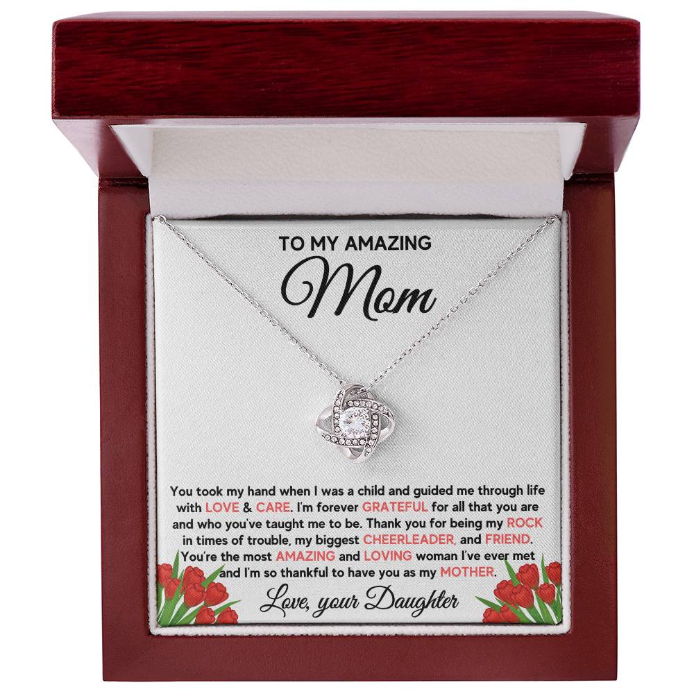 Mom - Most Amazing and Loving Woman - Love Knot Necklace