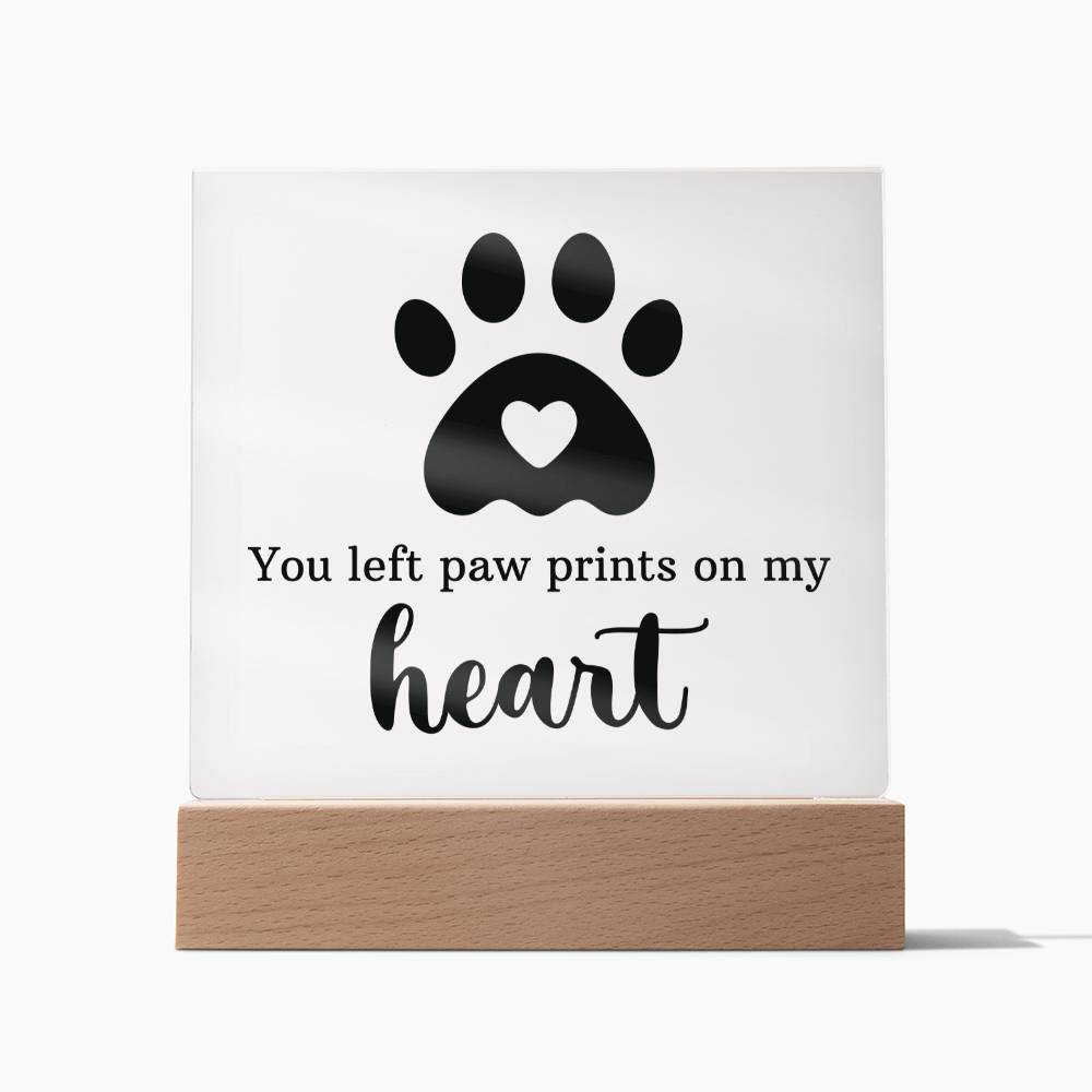 Paw Prints On My Heart - Square Acrylic Sign With LED