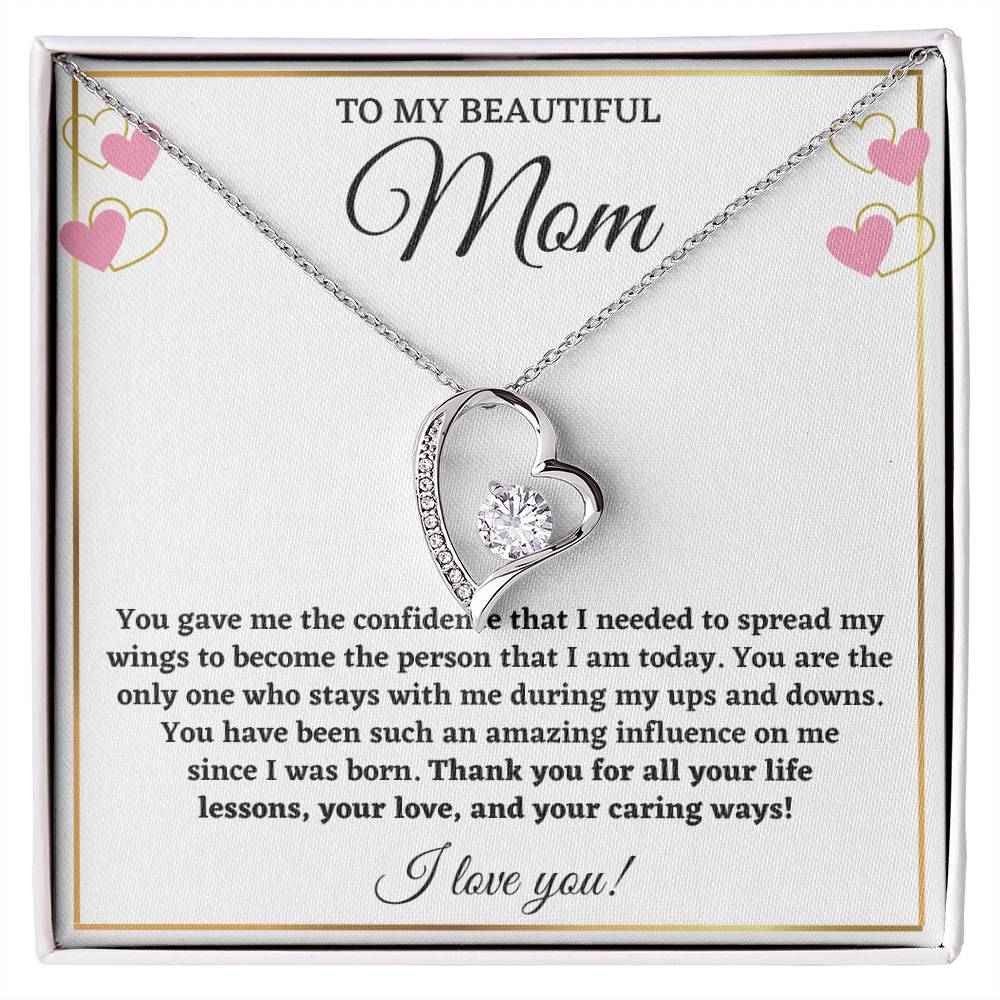 Mom - Strong, Caring, And Faithful, My Rock -  Forever Love Necklace