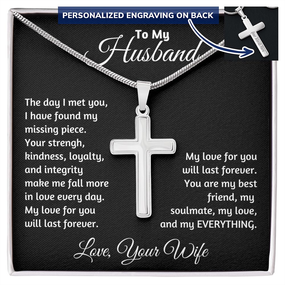 Husband - The Day I Met You - Personalized Cross Necklace