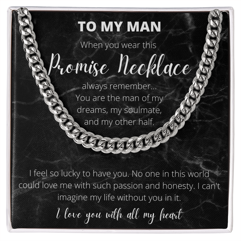 My Man - Promise Necklace for Him - I love you with all my Heart | Cuban Link Chain Necklace - Dark