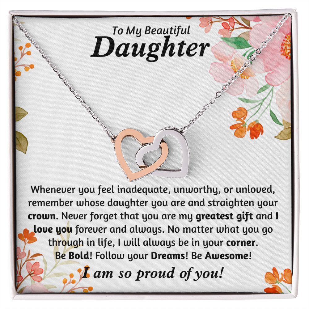 Daughter - Be Bold, Be Awesome - Interlocking Hearts Necklace