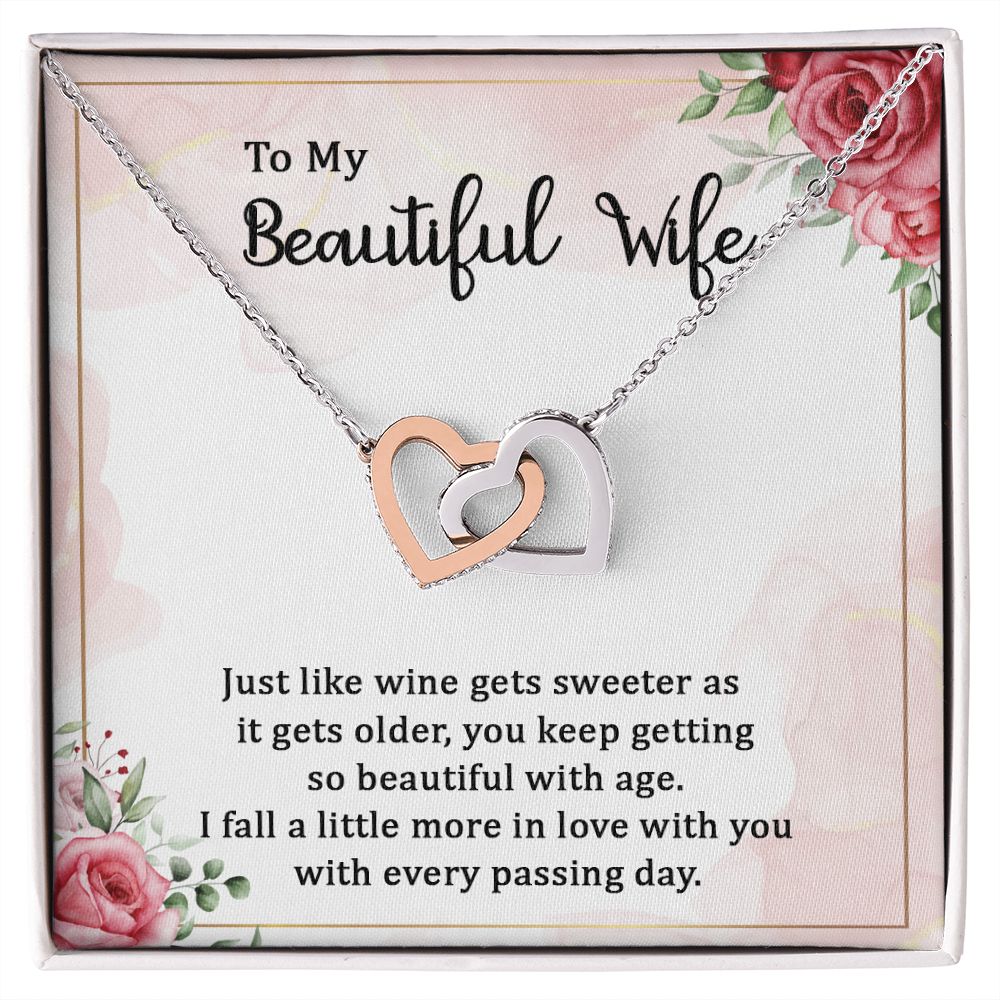 Wife - Just Like Wine Gets Sweeter - Interlocking Hearts Necklace