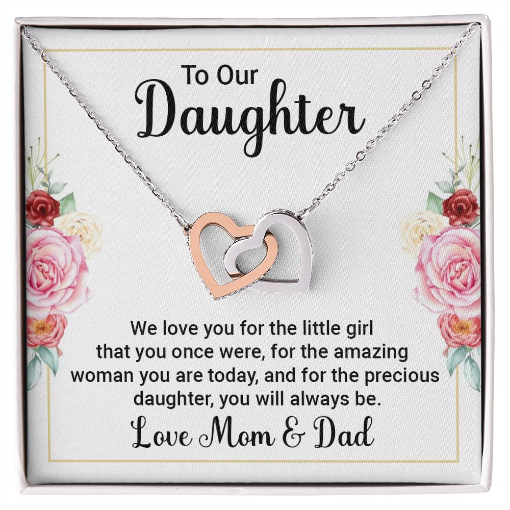 Daughter - Amazing & Precious Woman - Interlocking Hearts Necklace