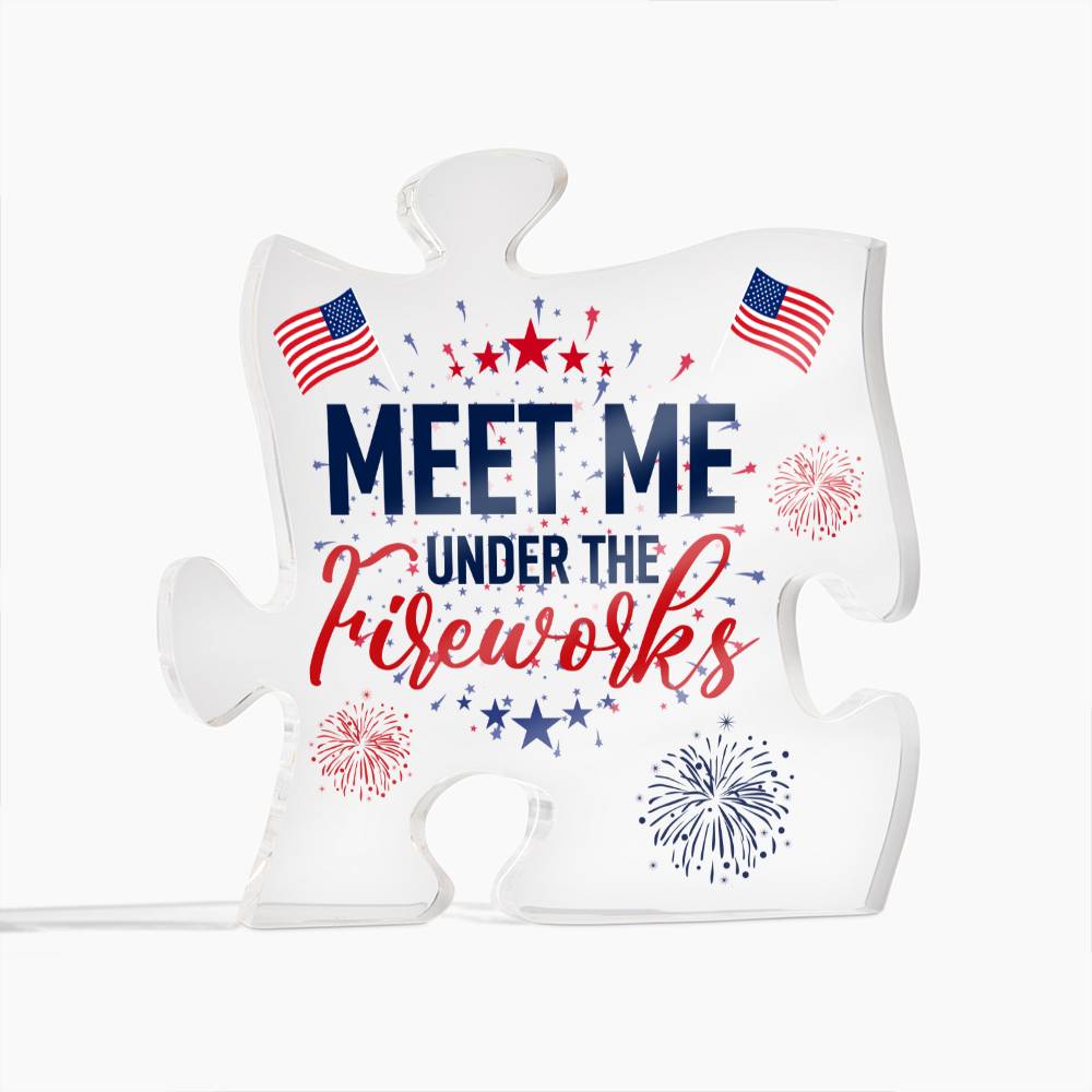 July 4th Celebration, Meet Me Under The Fireworks, Independence Day, Acrylic Puzzle Plaque