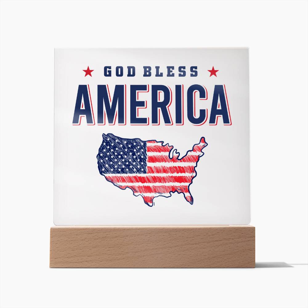 God Bless America Square Acrylic Plaque