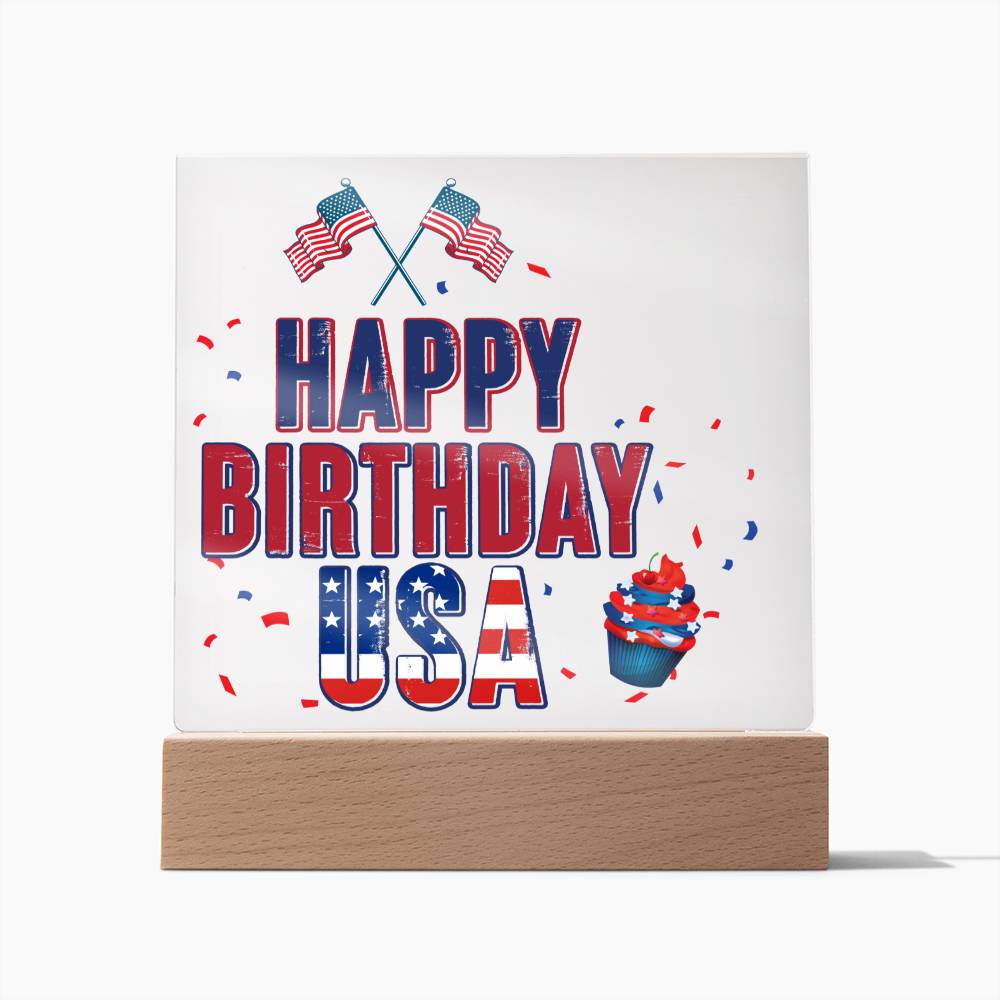 Happy Birthday USA Square Acrylic Plaque