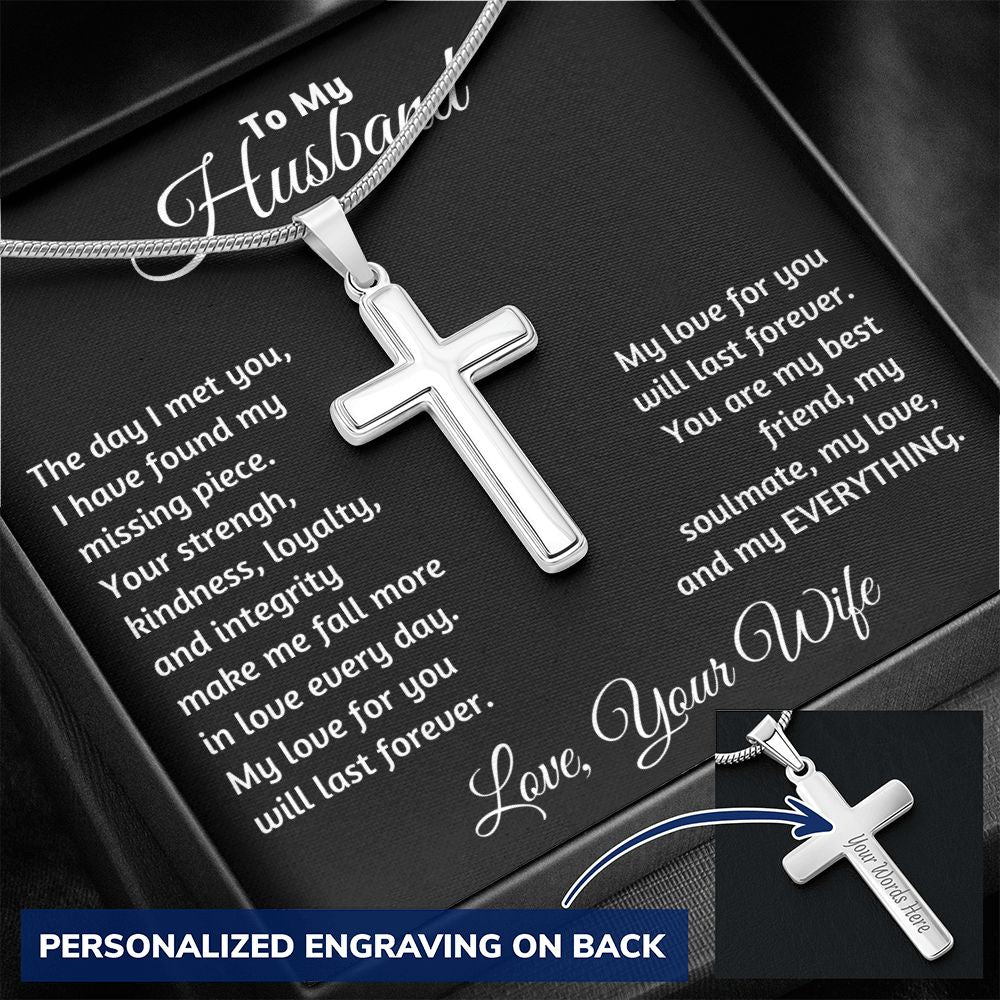 Husband - The Day I Met You - Personalized Cross Necklace