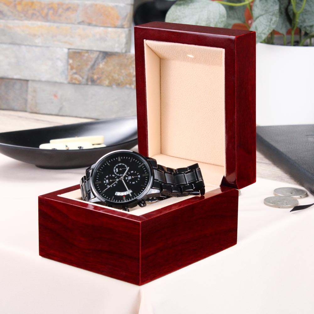 Husband - Proud To Be Yours | Engraved Design Black Chronograph Watch