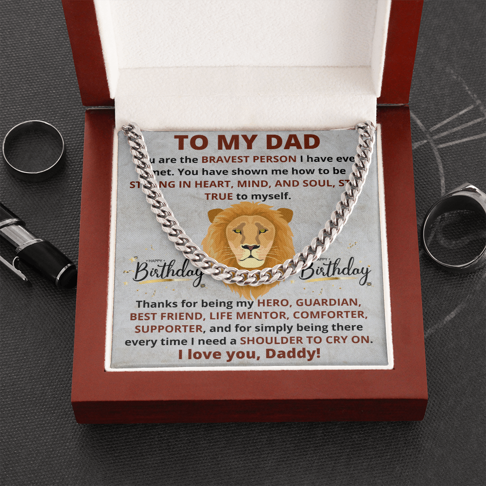 To My Dad, My Hero, My Shoulder To Cry On | Brave Lion Cuban Link Chain Necklace