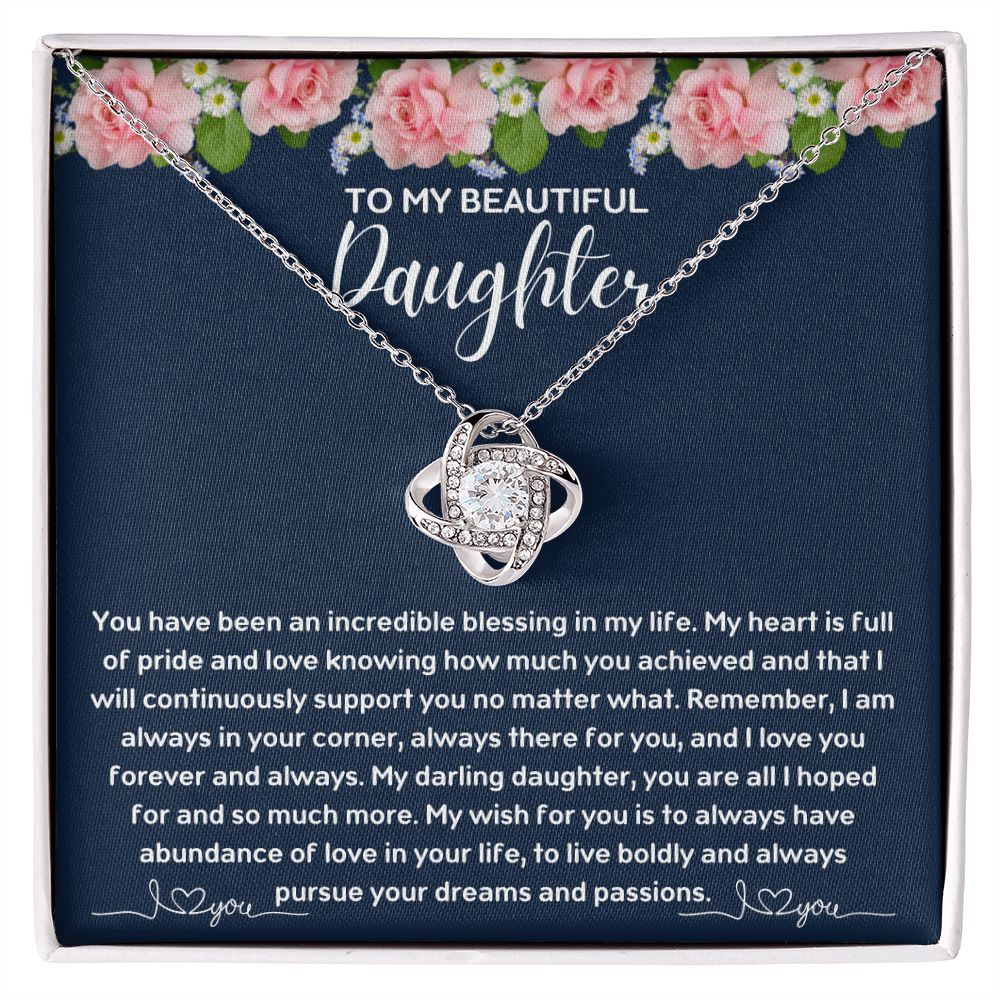 Beautiful Daughter, Incredible Blessing - Gift From Mom Dad- Love Knot Necklace